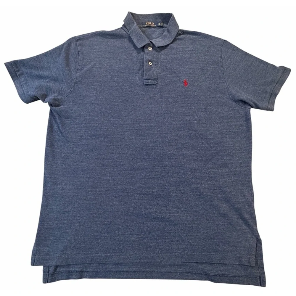 Polo Ralph Lauren Custom Fit Polo Shirt Men's XL Blue Heather Red Pony Cotton